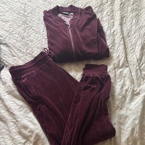 Men Burgundy Puma Velour Tracksuit